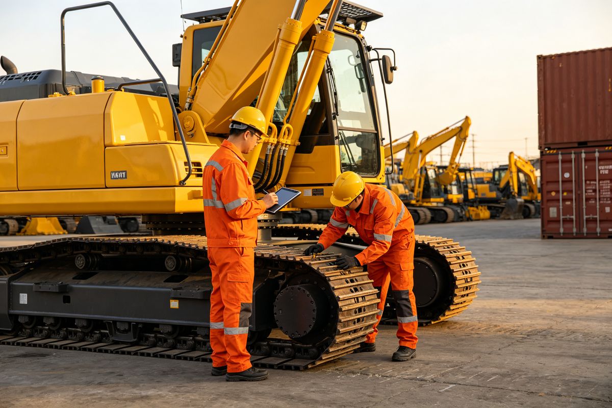 Elephant export team inspecting an excavator